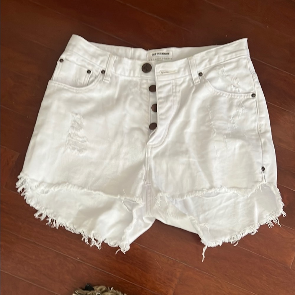 One Teaspoon White Distressed Jean Shorts